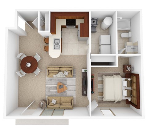 Floor plan for 1 bed, 1 bath, 780 sqft